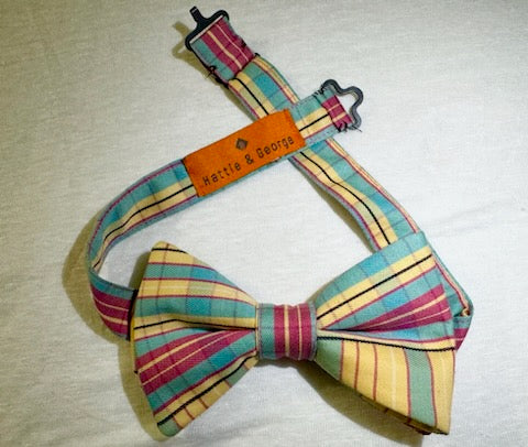 Marigold/Green/Magenta; Royal Kente pattern bowtie