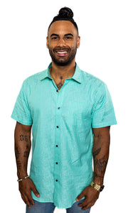 Teal;Woven jacquard. Cloverleaf pattern from 100% soft cotton. short-sleeve.